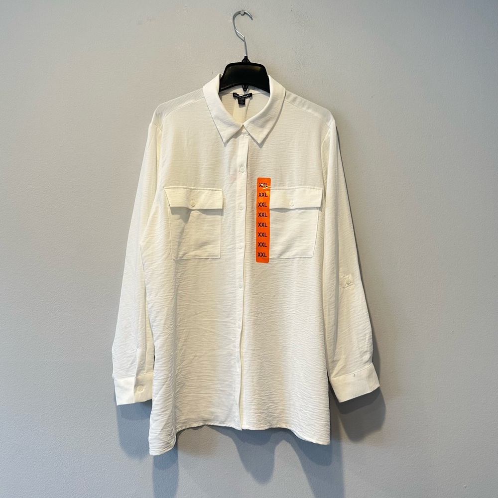 Hilary Radley Womans Button-up Shirt Pocket Top